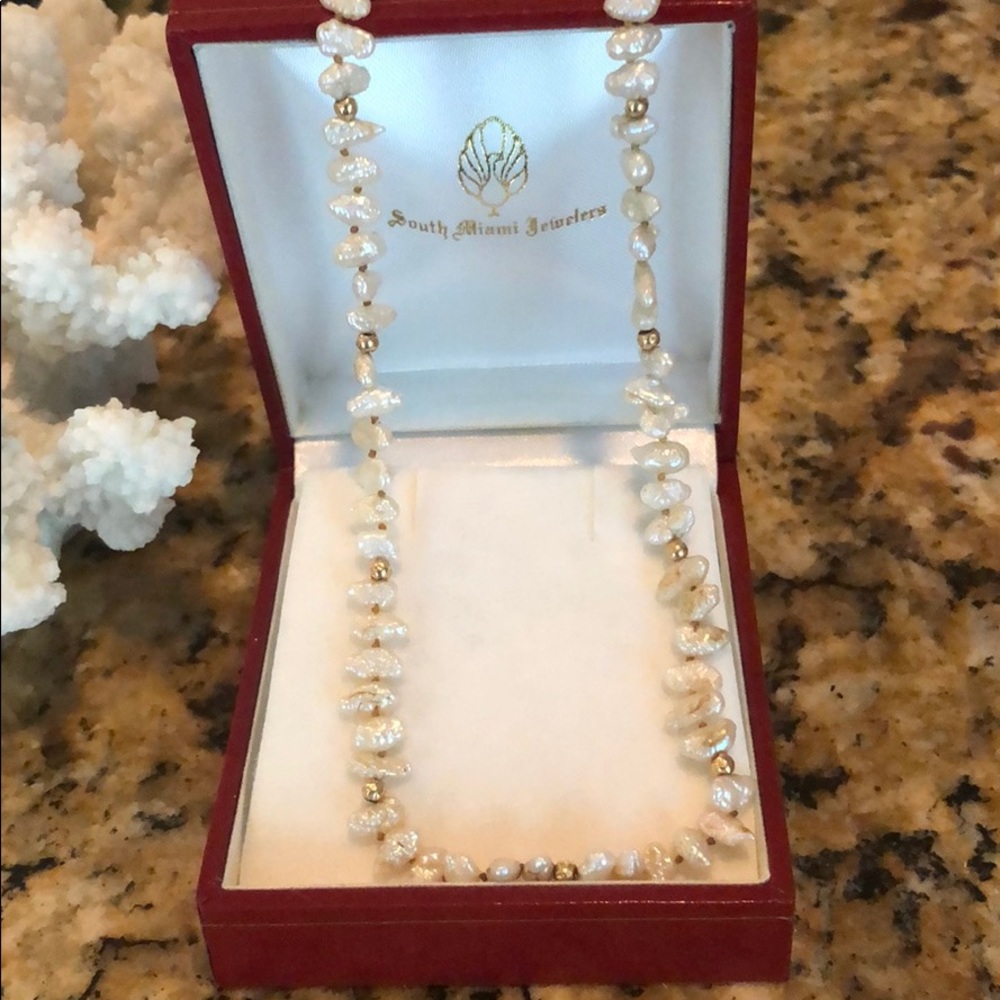 Freshwater Pearl and 14k Gold Bead Necklace